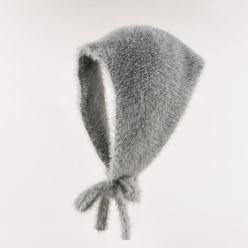 Neues einfaches französisches Kopftuch Damen Herbst und Winter Warmes Plüschstrickdreieckstuch Süßes und niedliches Schnür-Kopfband