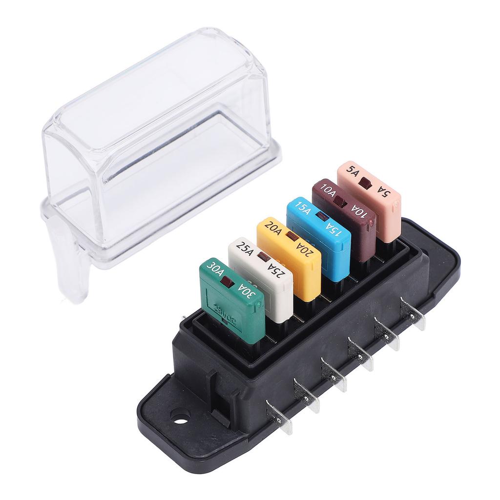 Fuse Block 6 Way ATC ATO Recoverable Current Marine Fuse Block Panel 5A 10A 15A 20A 25A 30A 28VDC with Cover
