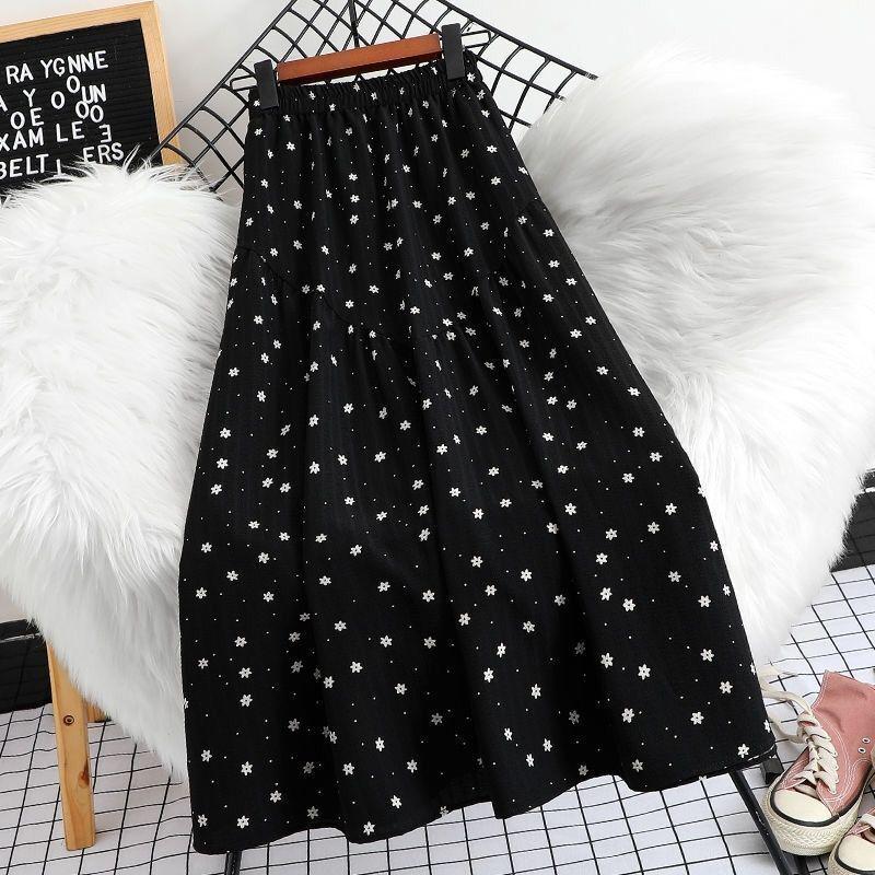 Women's Summer Floral Polka Dot Midi Skirt – Petite A-Line Big Swing Skirt