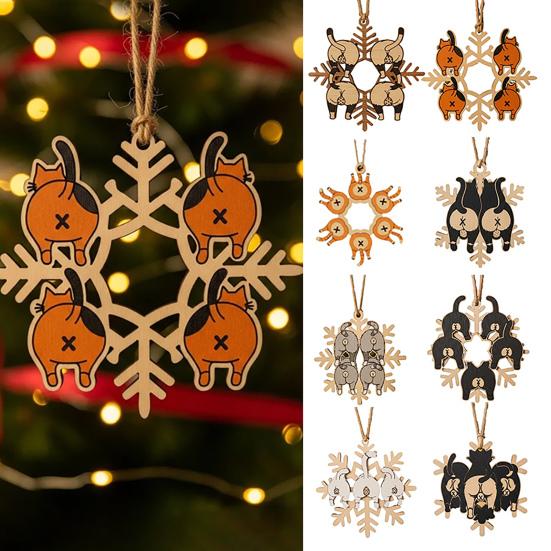 Cat Butt Snowflake Christmas Ornament Funny Cat Butt Wooden Xmas Tree Ornament Snowflake Shape Hanging Pendant for Tree Home Decor