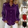 Women Sequin Velvet Shirt Long Sleeve Lapel Blouse Casual Glittery Button Down Shirt for Party