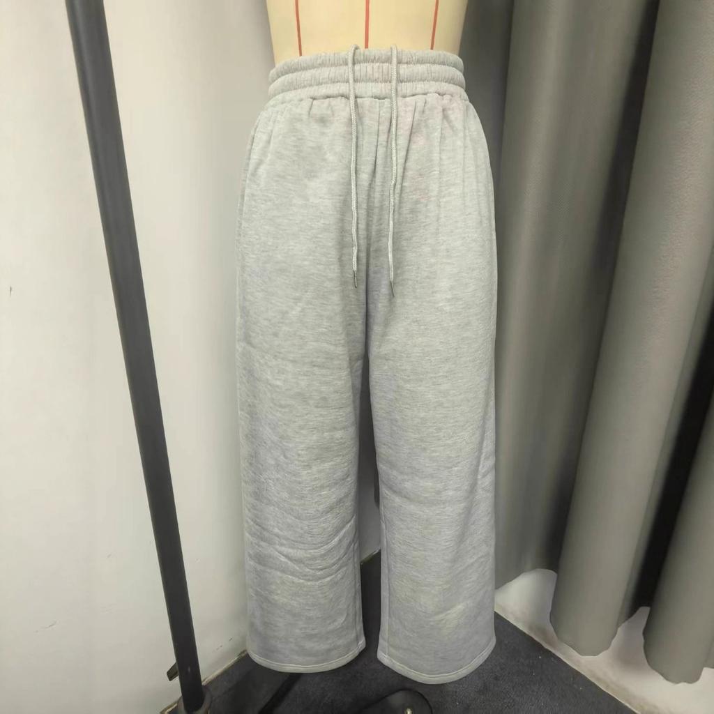 Winter Women's Fleece Lined Elastic Waist Loose Wide Leg Casual Sports Trousers, Crossborder European American Ladies Pants