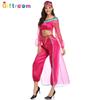 Adult Dubai Clothes Women's Rose Red Mesh Splicing Suit Festival Stage Performance Suit