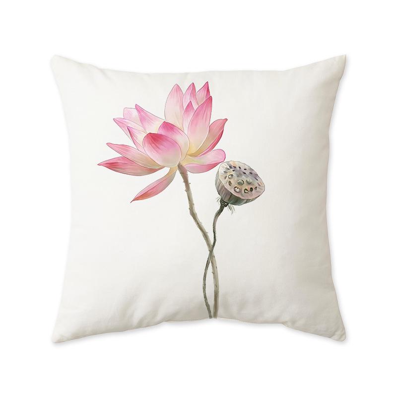New Chinese Lotus Lotus Print Cushion Pillow Office Living Room Sofa Nap Cushion Pillow Cover