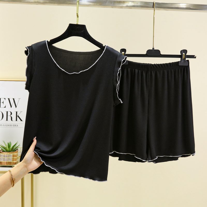 

Модальный круглый вырез Без рукавов Жилет Большой размер Свободный Универсальный Шорты Женский Летний Тонкий Повседневный Домашний Пижамный костюм Black XL (50.00 kg-62.50 kg recommended