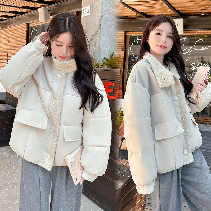 Retro Down Cotton Clothes Stand-up Collar Women's Winter Velvet Jacket New Loose Short Splicing Jacket