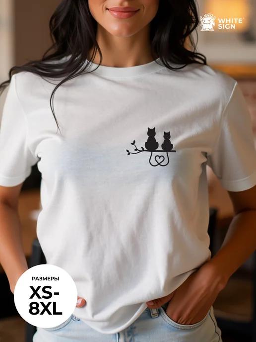 Basic cotton T-shirt with Cats and Heart print L