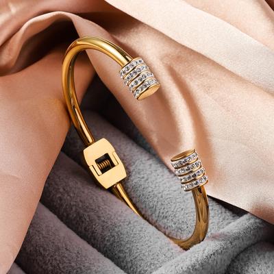 ZAKOL Simple Stainless Steel Round Full CZ Open Bracelet Bangles for Women Men Fashion Non-fading Zircon Gift