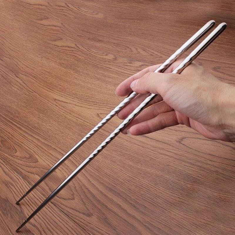 2Pairs Extended Length Stainless Steel Chopsticks Cooking Utensils Perfect For Frying Hot Pot And Serving Food