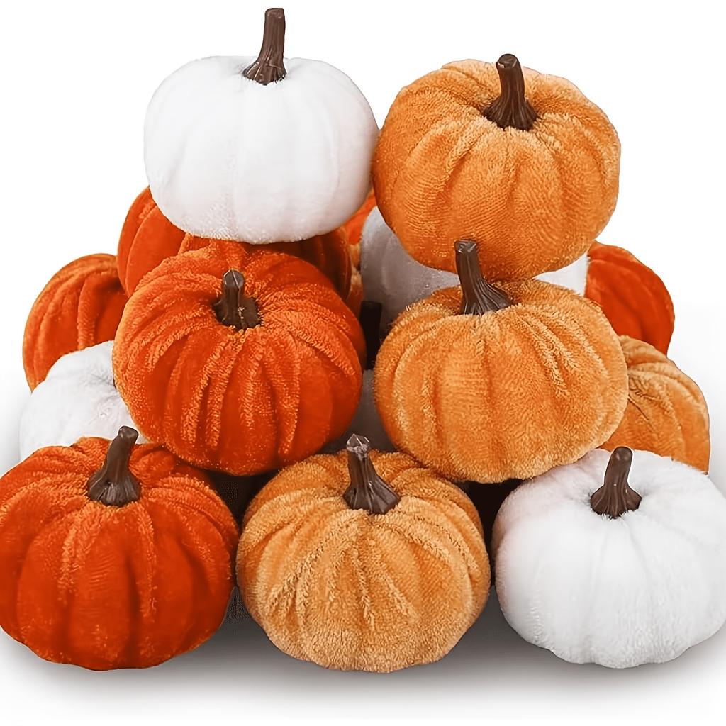 9PCS Velvet Foam Artificial Pumpkin, Thanksgiving and Halloween Home Desktop Decoration