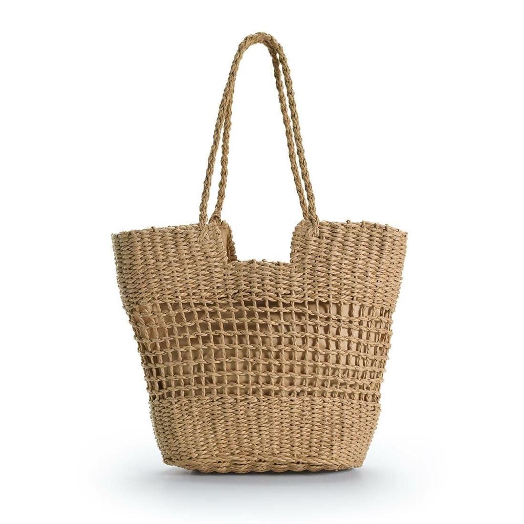 Barcos Genombruten Korgväska, Designerväska, Slitstark Axelväska för Kvinnor, Snygg med Charm, Beige