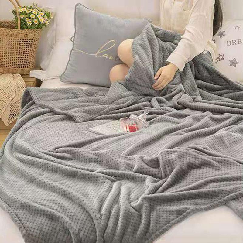 Thick Solid Pineapple Grid Flannel Blankets Coral Fleece Air Conditioning Blanket For All Seasons Lightweight Cozy Nap Bedspread