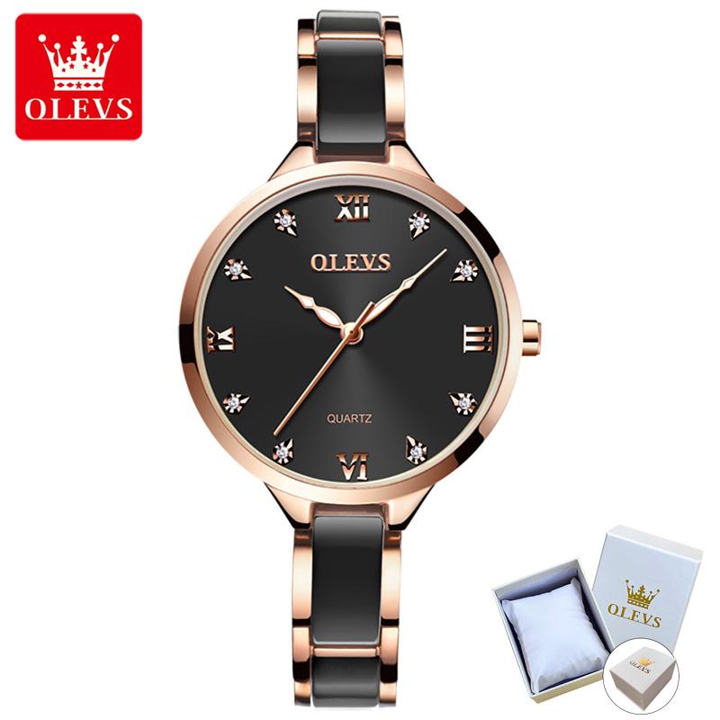 

Бренд OLEVS с подарочной коробкой, студенческие кварцевые простые модные женские часы, деловые часы чёрный