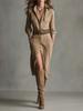Women's French Waist Dress Autumn Winter Long Sleeve Ruffle Midi Shirt Dress