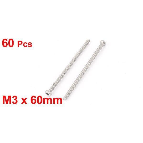 Vis - SOURCING MAP - M3 X 60mm - Acier Inoxydable 304 - 60 Pièces - Tête Cruciforme