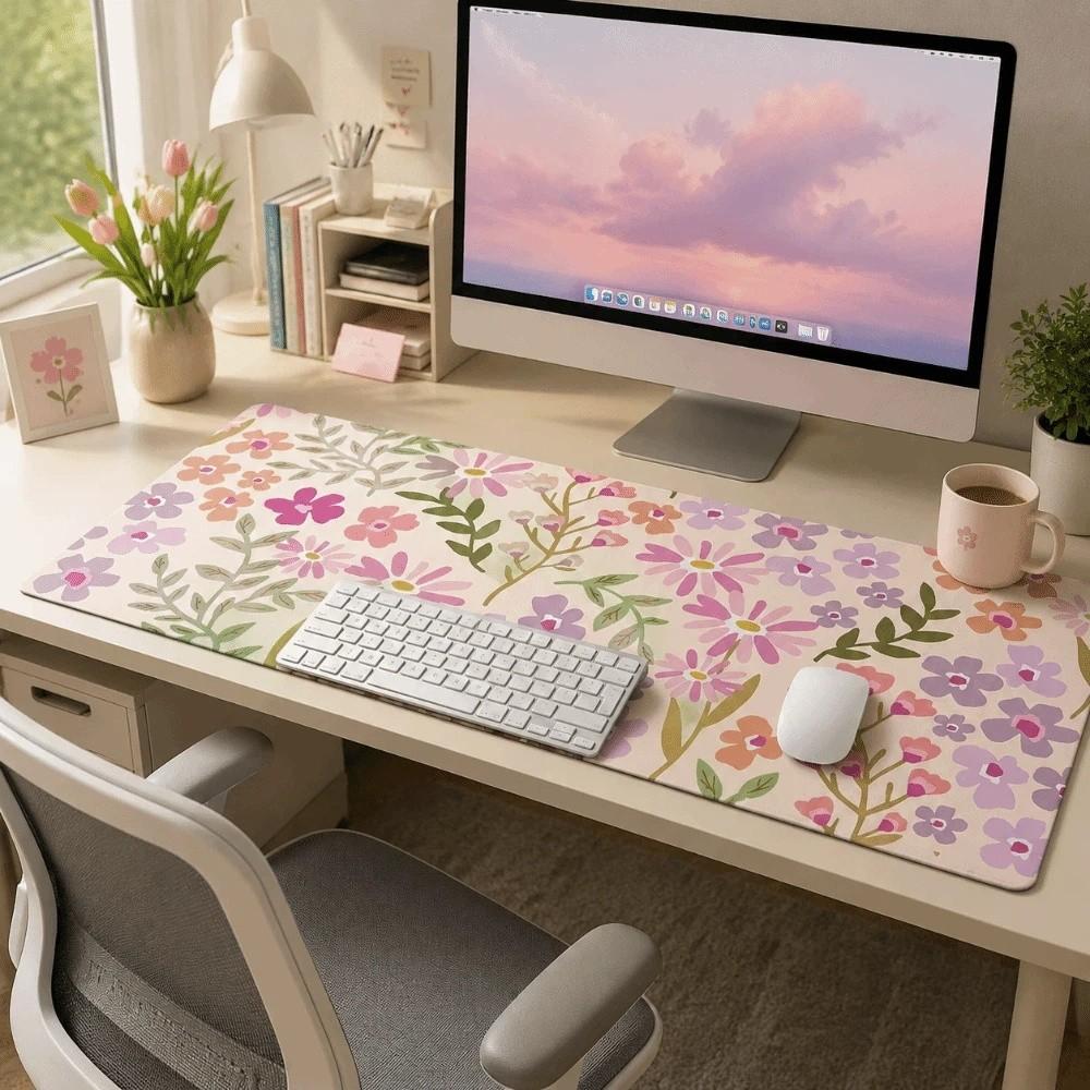 Rubber Base Floral Desk Pad Large Computer Mat Stain-resistant Gaming Mats  Work