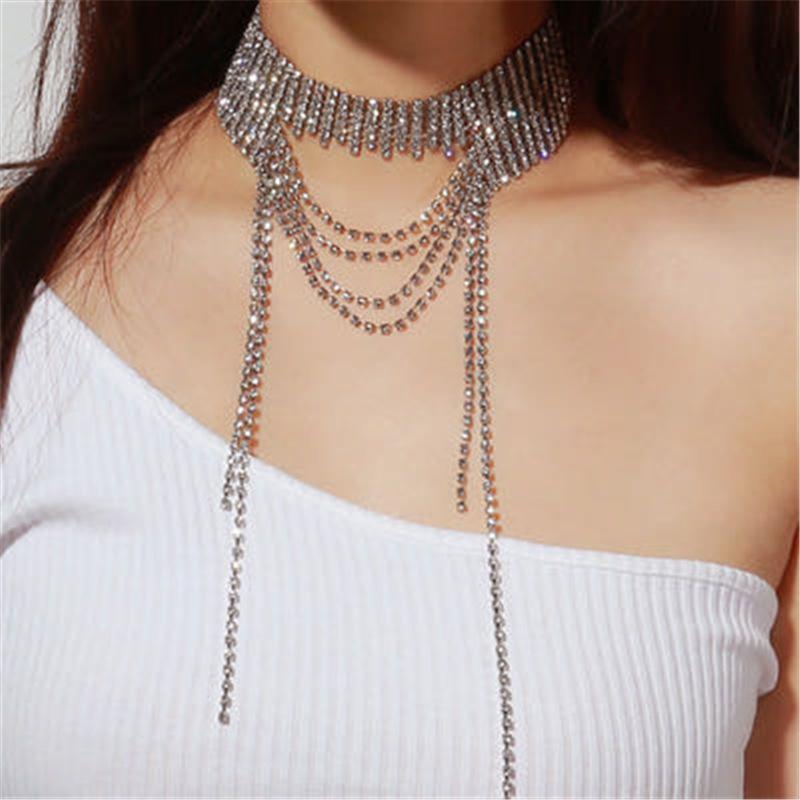 European And American Jewelry, Retro Exaggerated Personality Irregular Trendy Necklace Full Of Diamonds Multi-Layer Fringed Collarbone Necklace Women