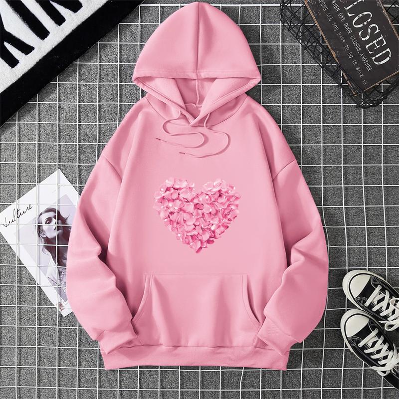 Heart Shape Print Graphic Hoodies Cute Clothing Fashion Loose Pullover Sweatshirt Casual Girl Hoody Tops