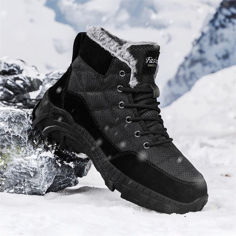 Snow Boots Winter New Men's Shoes Velvet Northeast Large Cotton Boots Men's High-top Outdoor Mountaineering Thickened Men's Cotton Shoes