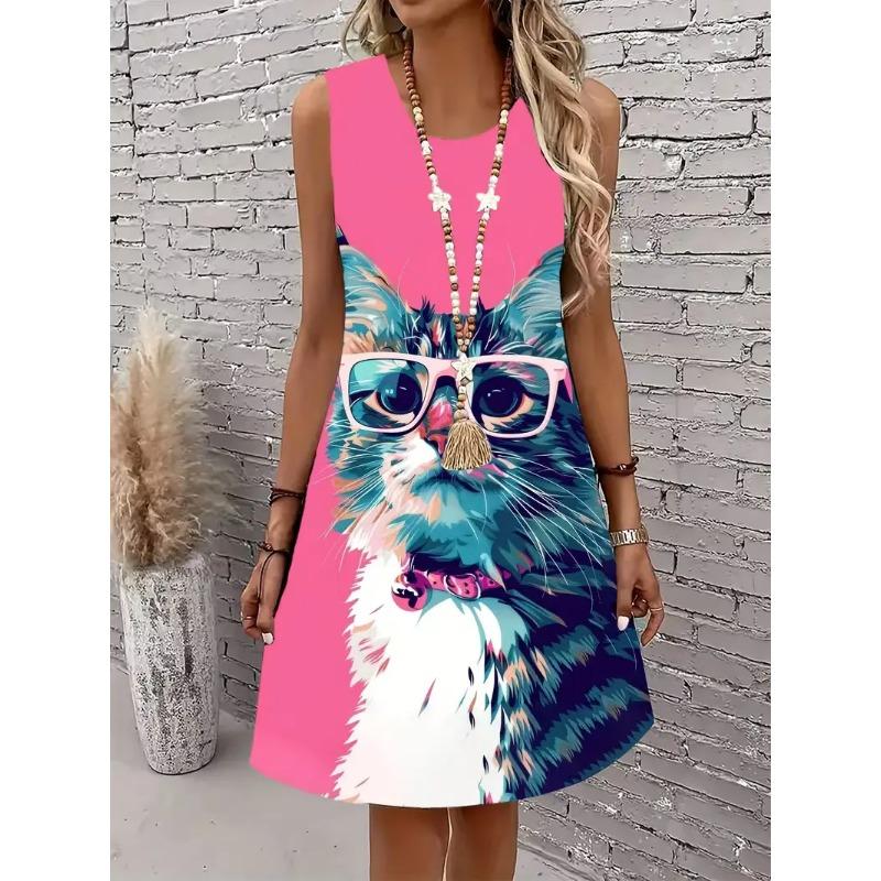Printed sleeveless sundress without pockets