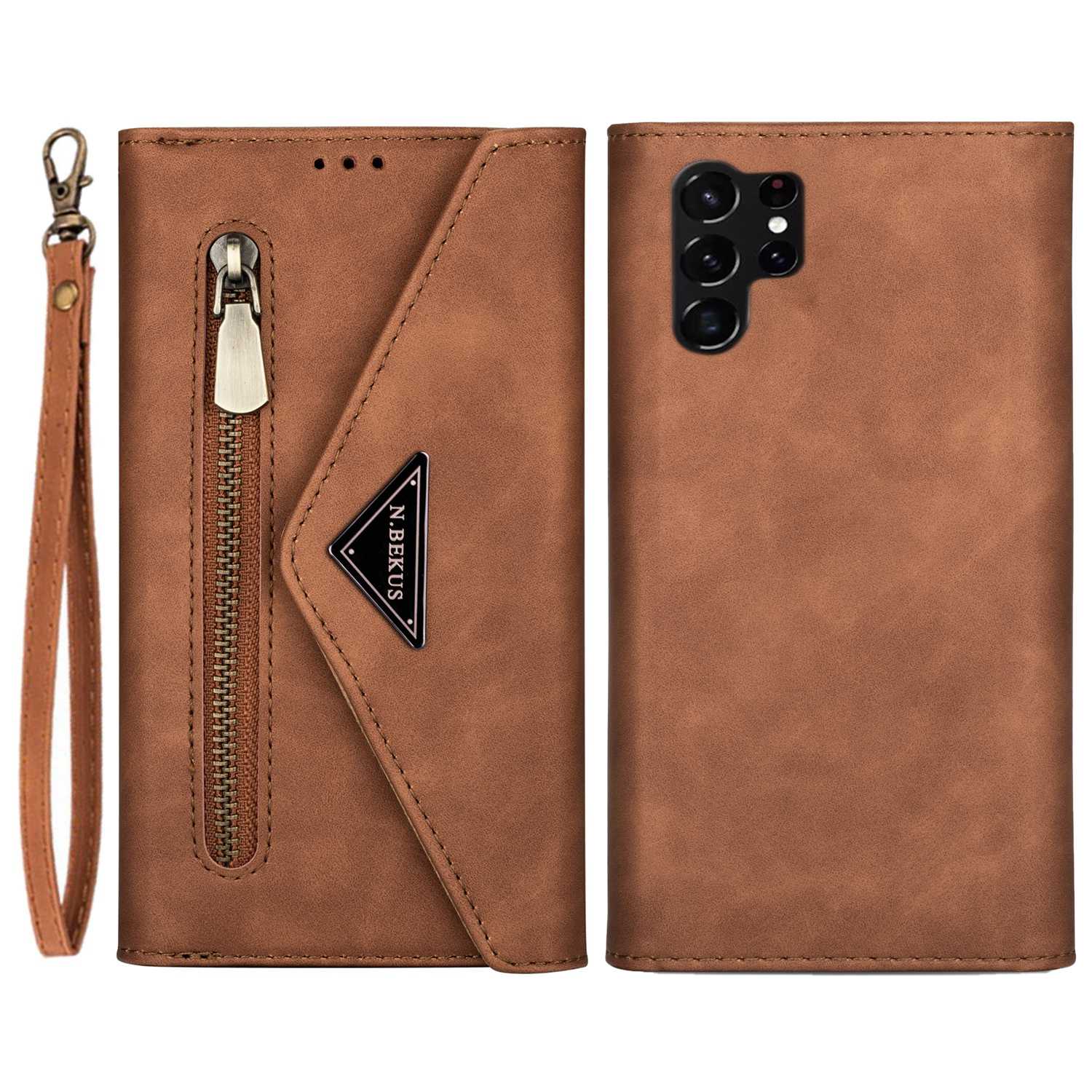 

N.BEKUS Для Samsung Galaxy S24 Ultra Чохли-гаманці для мобільного телефону з коротким+довгим ремінцем Brown