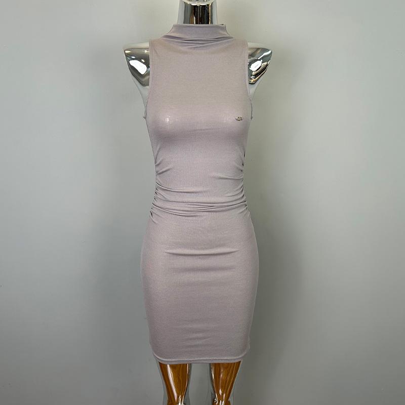 Korean High-End Women's Sexy Sleeveless High-Neck Bodycon Dress