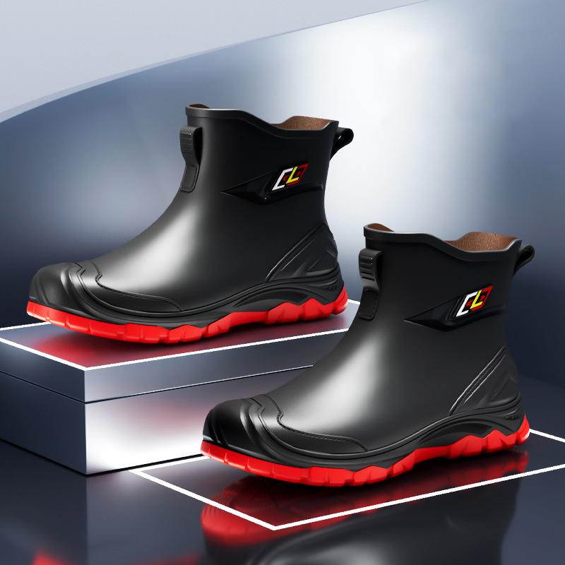New Men Riding Rain Boots Plus Cotton Warm Non-slip Waterproof Shoes Mid-tube Work Shoes Rain Boots Motorcycle Protective Boots