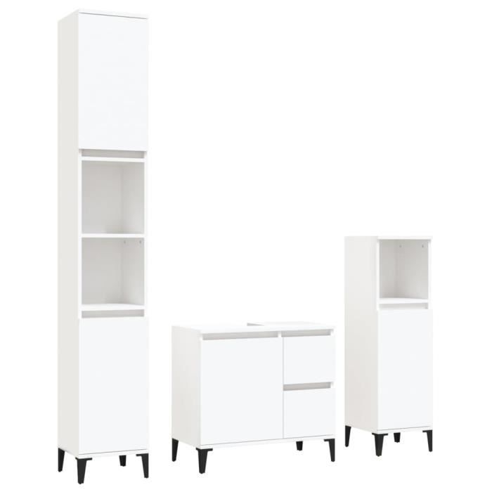 VidaXL Bathroom Cabinet Set 3 Pcs White Engineered Wood 3185543