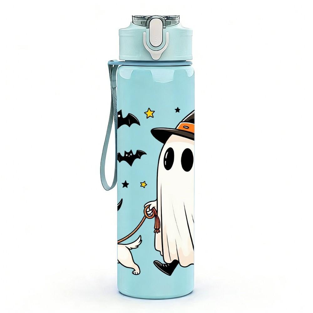 1PC Ghost Pumpkin Halloween 750ml Color Plastic Sports Water Bottle Leakproof Flip Straw Lid Suitable for Sports Office Home Use