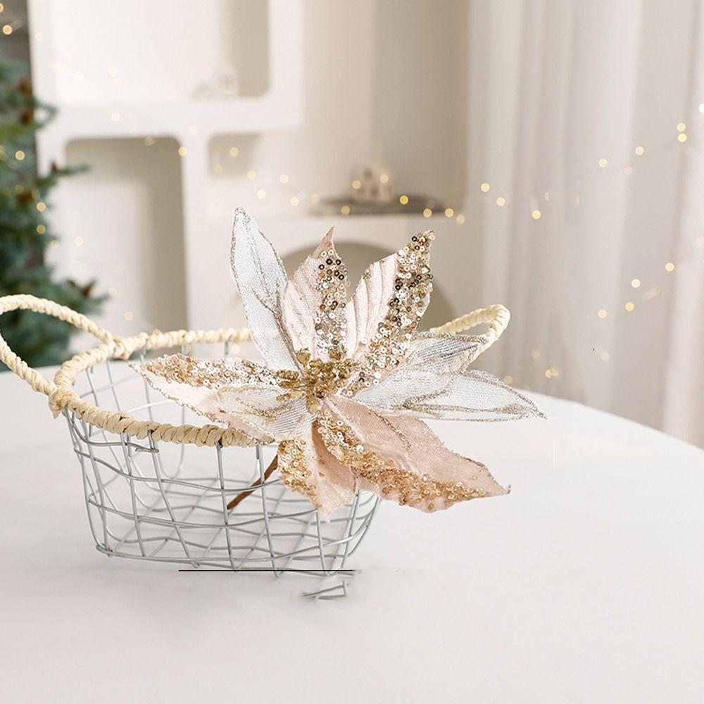 Large Artificial Glitter Christmas Flower Hanging Sequins Simulated Christmas Flower Realistic DIY Wreath