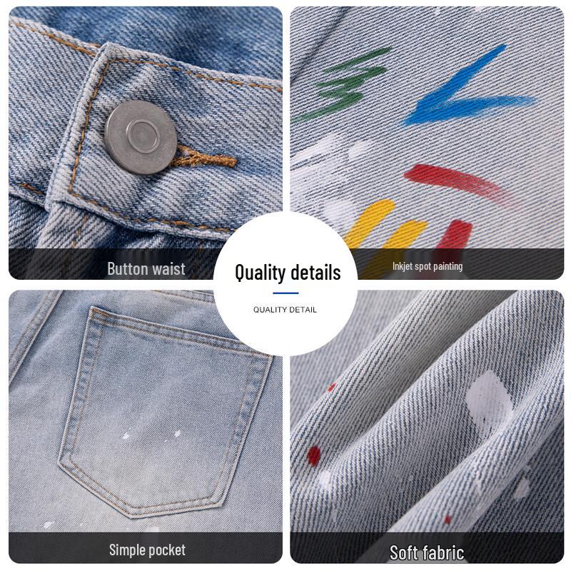 Unisex Amerikanische High Street Abgenutzte Graffiti-Jeansshorts