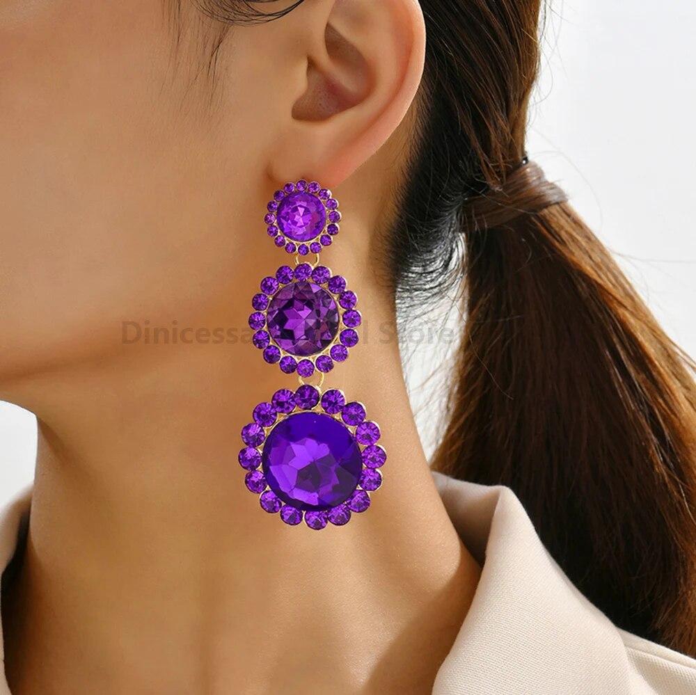 Teardrop Fashion Round Crystal Glass Long Dangle Drop Earrings Luxury Design Vintage Unusual Dainty Earring Pendant Jewelry Gift