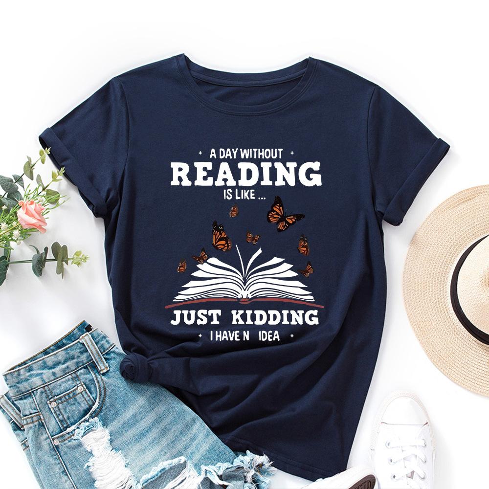 Letters Cotton T-Shirt Short Sleeve Round Neck Women 2d Print Tops