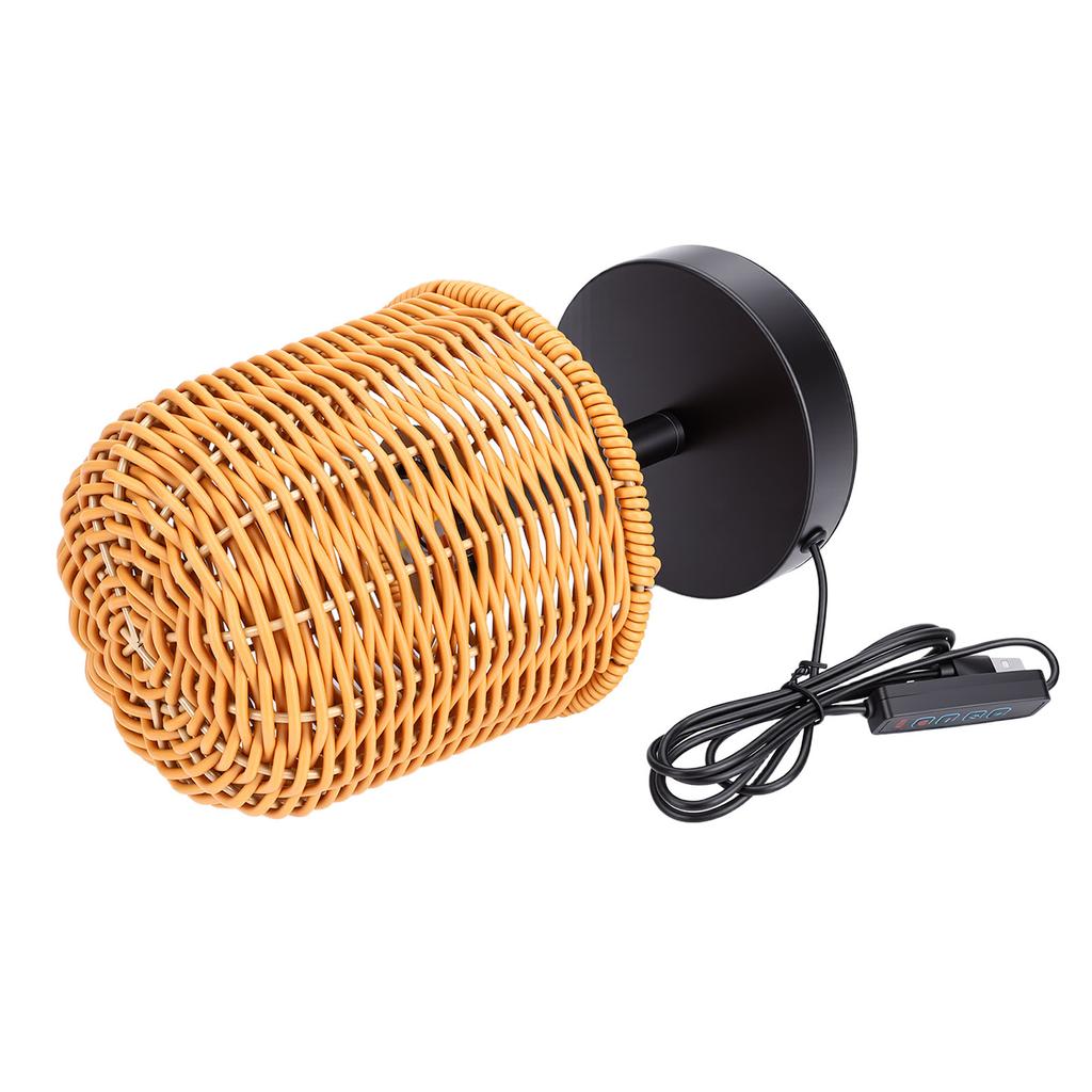 USB Night Light Retro Rattan Table Lamp for Living Room Bedroom Bedside Dimmable 3 Color Temperature
