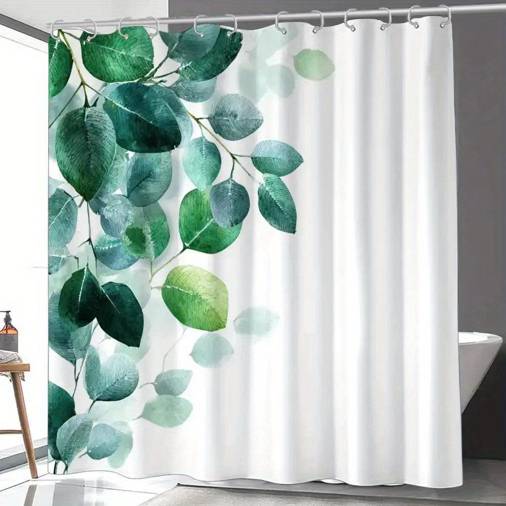 

Watercolor Eucalyptus Shower Curtain – Botanical Leaf Illustration, Calming Green On White, 12 Hooks,Waterproof Minimalist Decor W60H190(CM)-1 Pcs