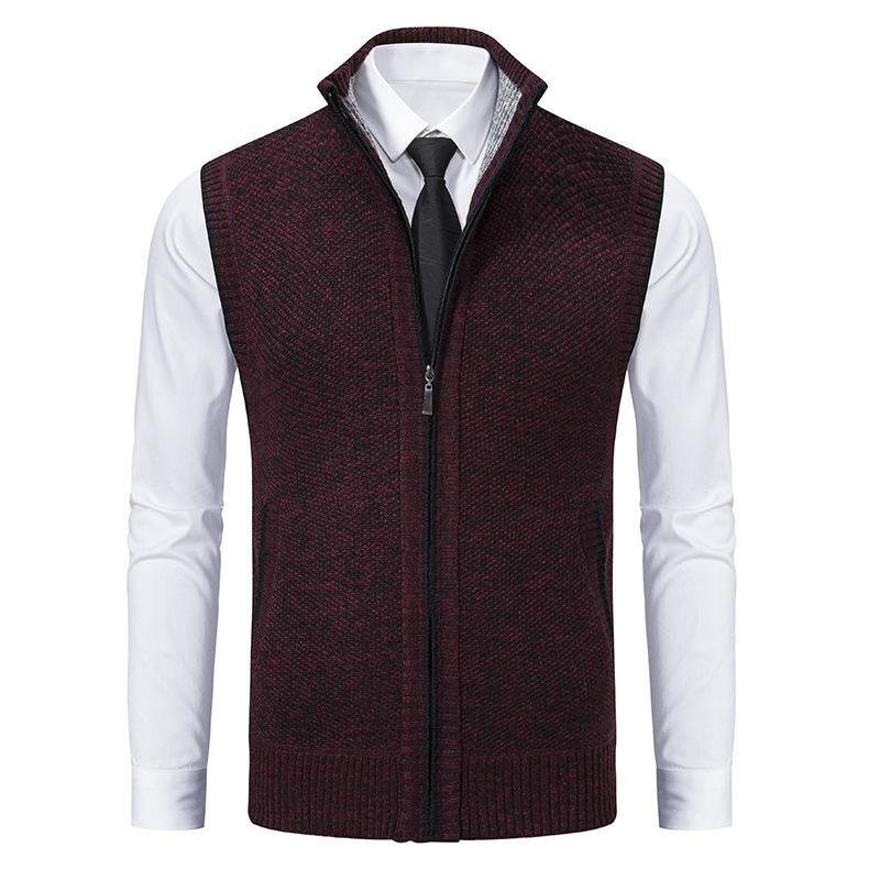 Vest Men's Knitted Sleeveless Sweater Wool Velvet Zipper Cardigan Turn Down Pullovers Turtleneck Sweatercoat Knit Waistcoat