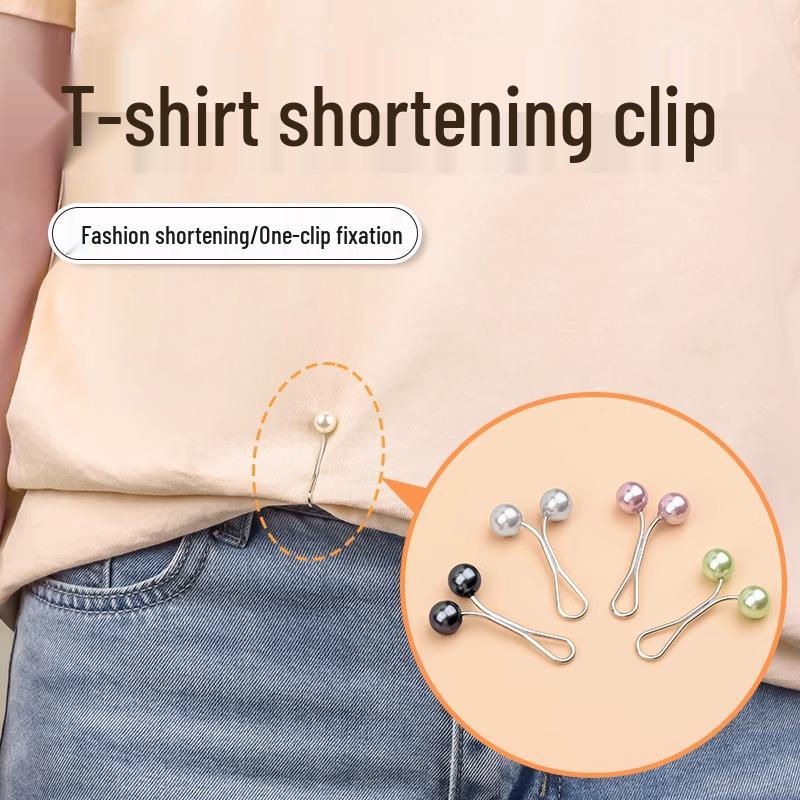 Adjustable Metal Clip T-Shirt with Waist-Cinching Buckle and Shortened Hem