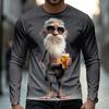 Tricou cu gât rotund și mânecă lungă, imprimat 3D, pentru bărbați, toamnă și iarnă