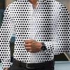 Men's Polka Dot Print Long Sleeve Shirt Fashion Slim Fit Button Down Casual Blouse Tops
