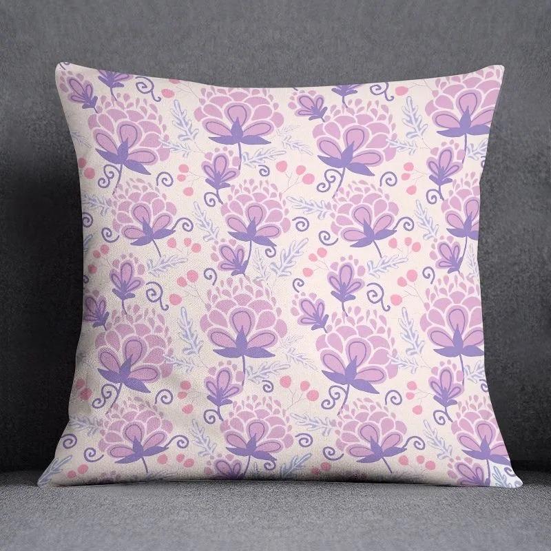Pink Purple Geometric Floral Cushion Cover Peach Skin Cute Feather Throw Pillowcase Sofa Living Room Bedroom Home Decor 40X40