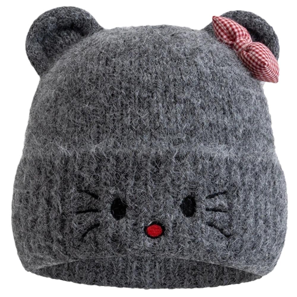 

Hot Sale Women Loose Soft Beanie Hat Lovely Cute Cat Ear Bow Design Winter Knitted Hats For Female Streetwear Winter Hat 55cm-60cm темно серый