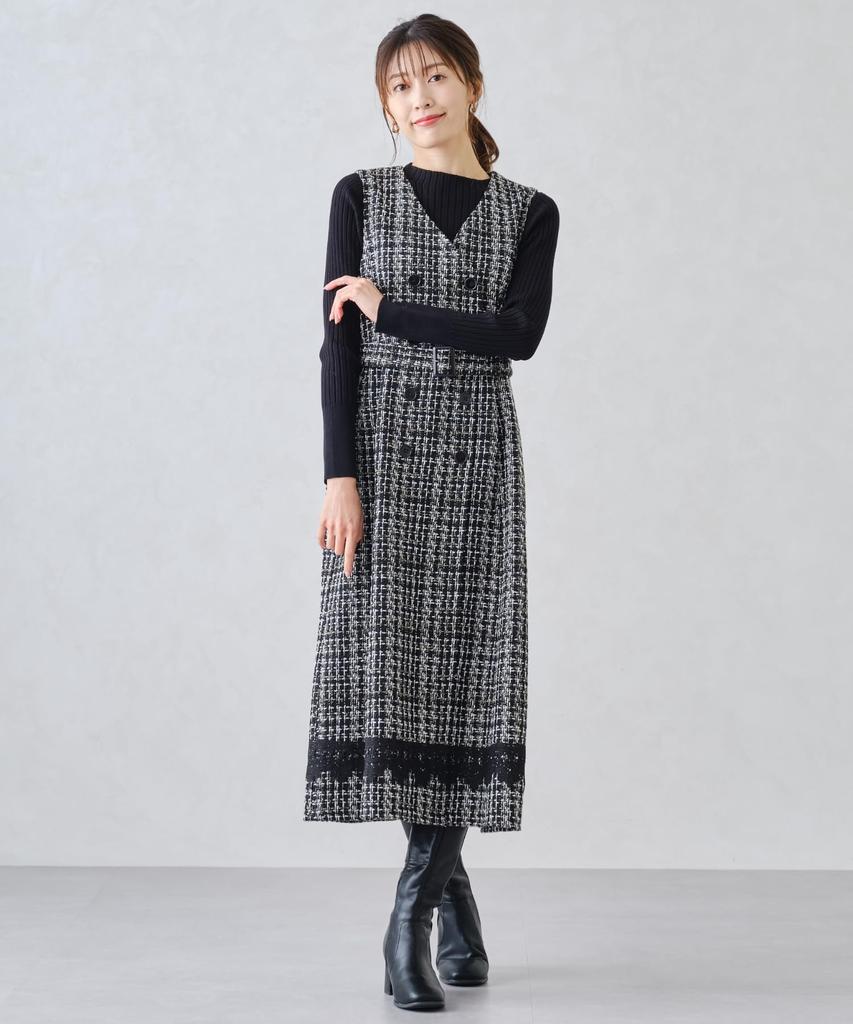 [Mishmash] Lace-hem Tweed Jumper Skirt / MM447421
