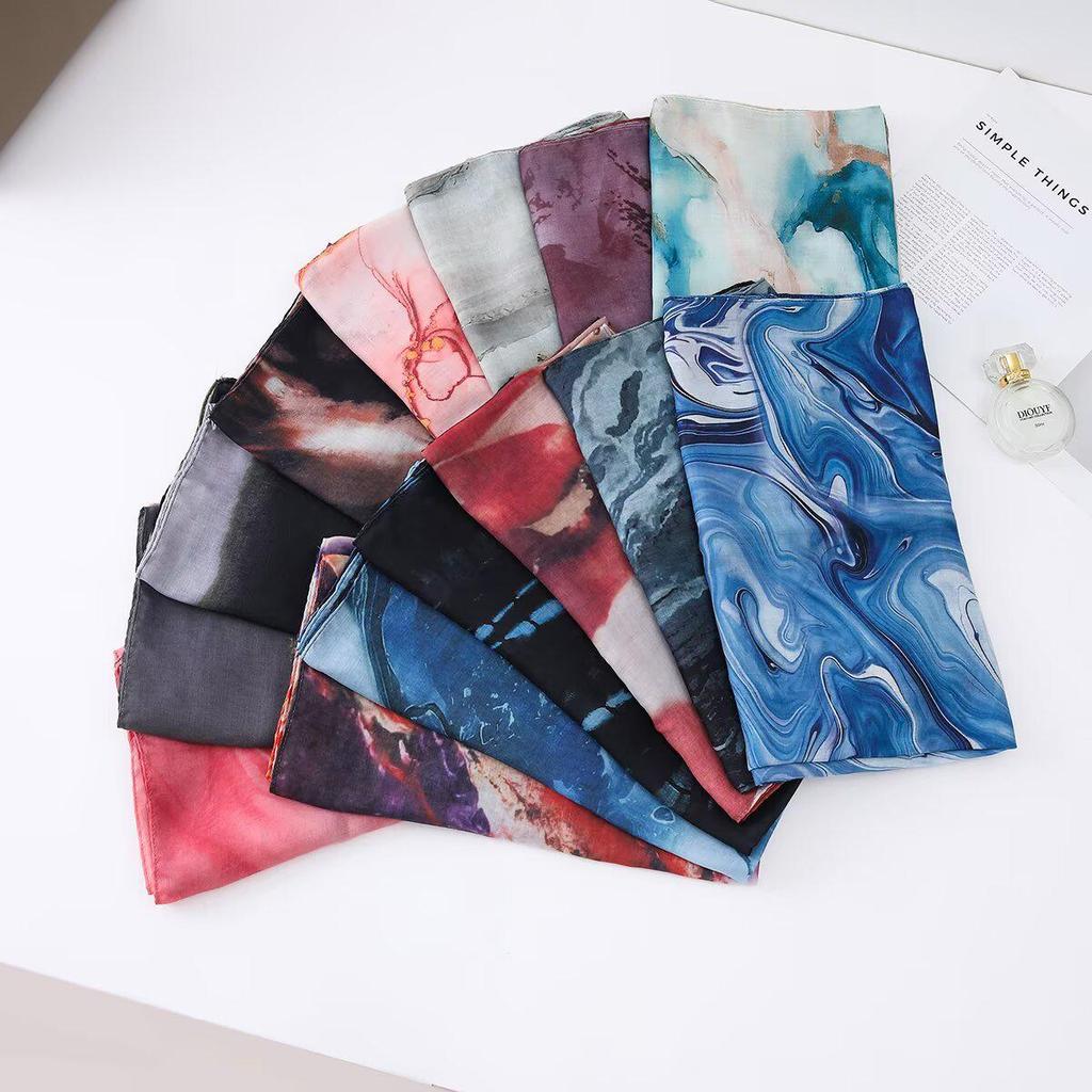 Women's Tie-Dye Watercolor Cotton Linen Scarf - Soft and Stylish Headscarf