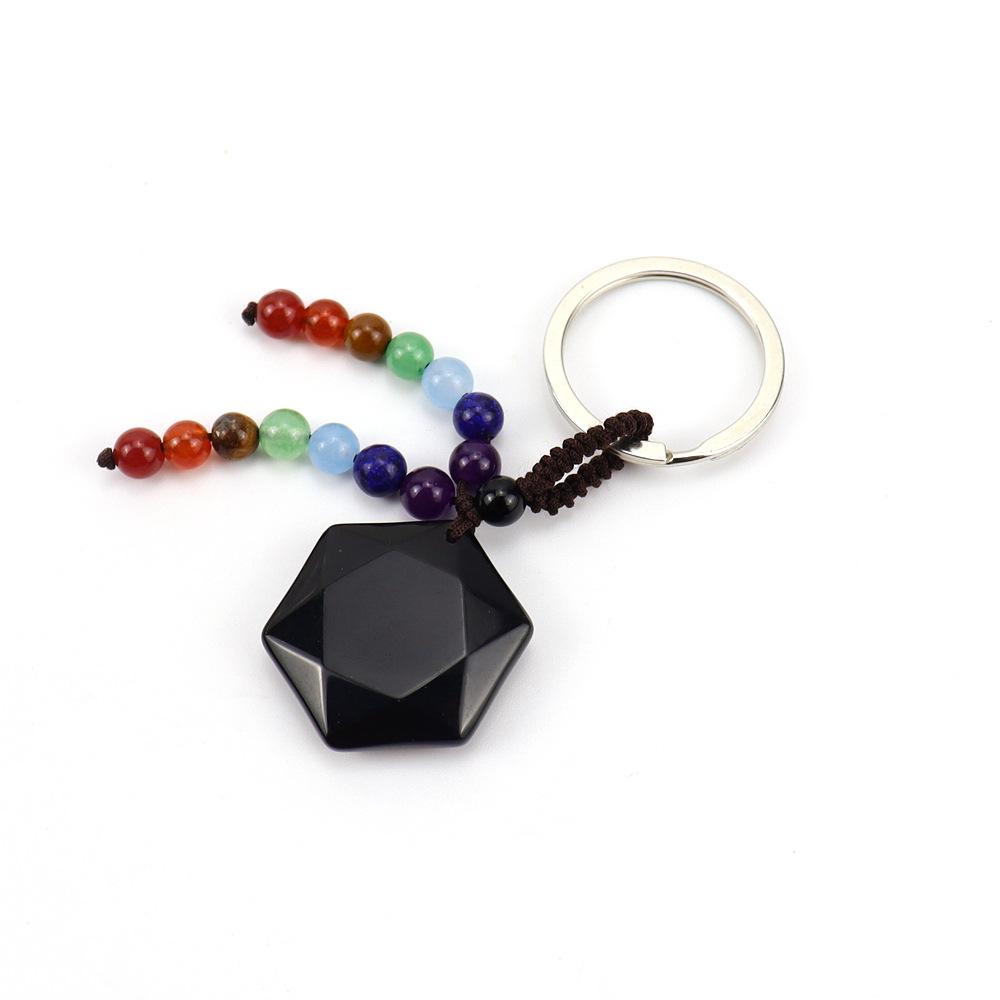 Natural Crystal Stone Hexagram Keychain Pendant Colorful Chakra Beaded Luggage Pendant K44