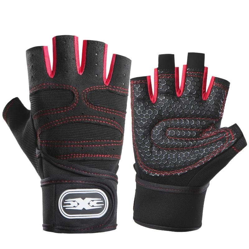 

Fitness gloves Weightlifting half-finger gloves Men s outdoor sports Men s and women s long wrist guards Anti-skid equipment Dumbbell training M красный
