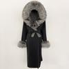 OFTBUY Winter Women Coat Real Natural Fox Fur Hooded Detachable Collar Double-faced Woolen Jacket Long Casual Elegant Overwears