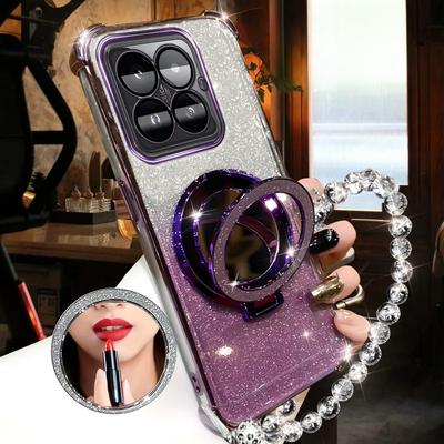 Shockproof GLITTER Plating Crystal Bracelet Magsafe Phone Holder Case For Xiaomi Mi 14 13 12 Pro Cover