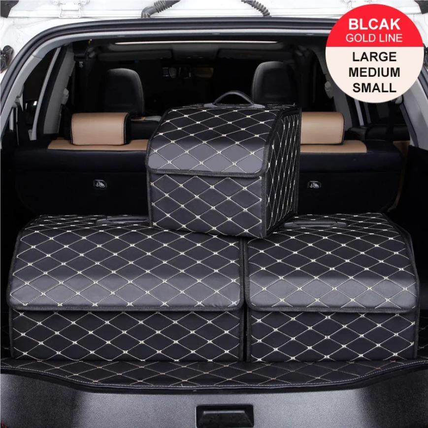 Car Trunk Organizer Box, Large Capacity, Auto Multiuse Tools, Storage Bag, Stowing, Tidying, Leather, Folding for Emergency