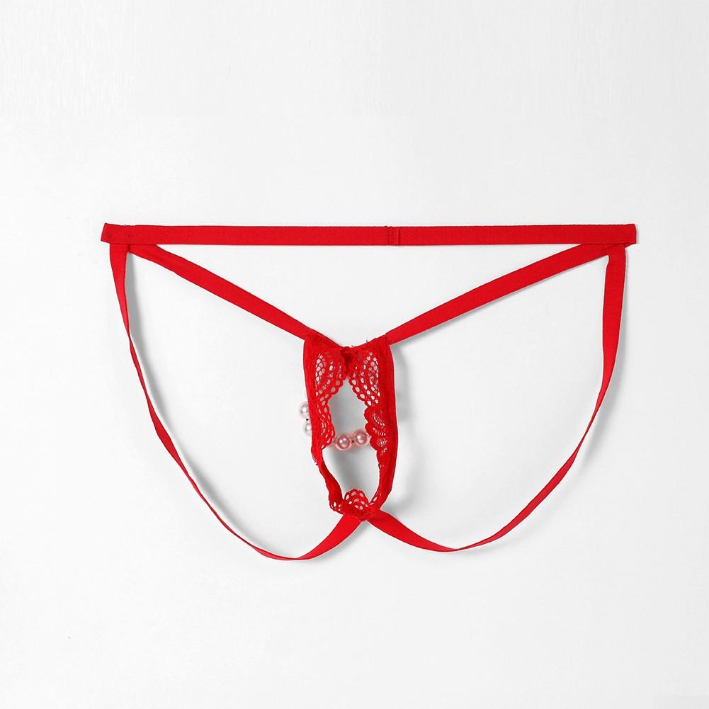 Męskie seksowne przezroczyste koronkowe stringi z odkrytymi plecami i bez krocza