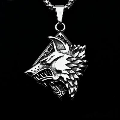 Collier pendent tête de loup viking pour hommes Hip Hop Rock Couleur Cuivre Chaîne Boîte en Acier Inoxydable Accessoires de Cou Bijoux Vintage